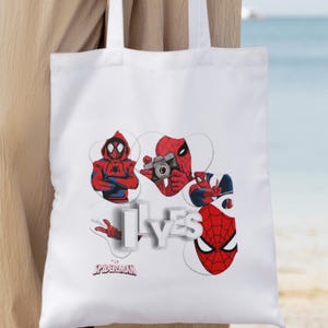 Anpassbare Einkaufstasche aus Baumwolle mit Vornamen und Marvel Spiderman | Cabas-Leinentasche | Einkaufstasche | Digital