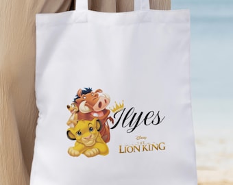 Customizable cotton tote bag with first name & Simba, Timon and Pumba The Lion King by Disney | Canvas bag | Tote bag | Digital