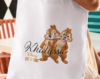 Customizable cotton tote bag with first name & Disney Chip and Dale | Canvas tote bag | Tote bag | Digital mockup