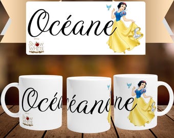 Personalized mug with first name and character in white ceramic of 32cl (11oz) - Disney's Snow White - Customizable mug - Gift