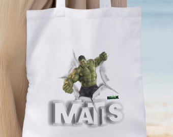 Customizable cotton tote bag with first name & Marvel Hulk | Canvas tote bag | Tote bag | Digital