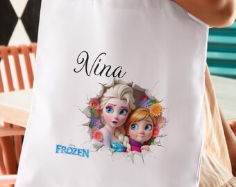 Customizable cotton tote bag with first name & Elsa Anna Frozen, Frozen Disney | Canvas tote bag | Tote bag | Digital