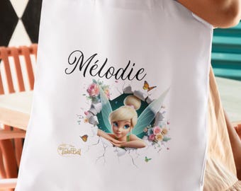 Customizable cotton tote bag with first name & Disney Tinker Bell | Canvas tote bag | Tote bag | Digital