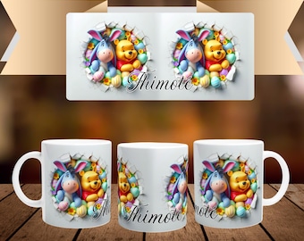 Personalized mug with first name and character in white ceramic of 32cl (11oz) - Winnie and Eeyore from Disney - Customizable cup - Gift