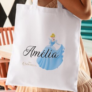 Anpassbare Baumwoll-Tragetasche mit Vornamen und Cinderella / Cinderella von Disney | Cabas-Leinentasche | Einkaufstasche | Digitales Modell