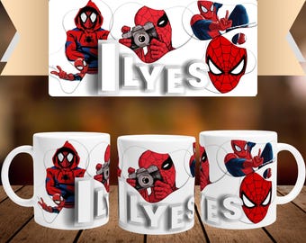 Personalized mug with first name and character in white ceramic of 32cl (11oz) - Spider Man Avengers Marvel - Customizable cup - Gift