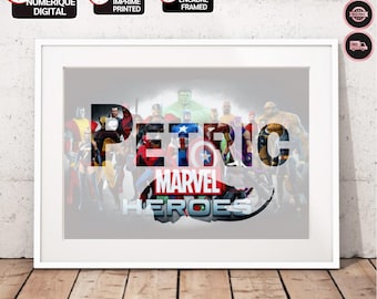 Personalized Marvel Name Poster, Superheroes, Comics, Avengers | Birthday | Children's Room Illustration | Personalized Gift