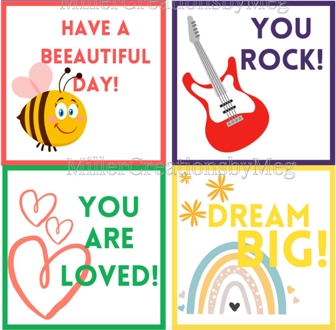 Inspirational Kids Lunch Box Cards Printable 8.5x11 Pages - Etsy
