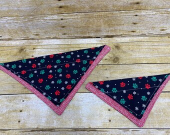 Dog Bandana.  Over the Collar Dog Bandana.  Green and Red Paw Print.