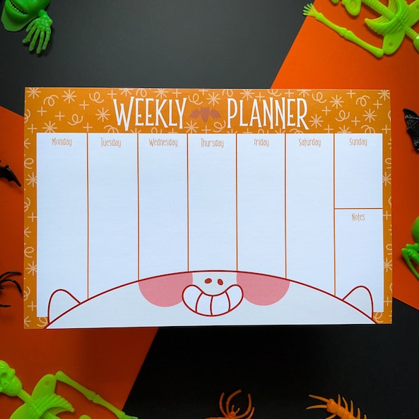 Weekly Planner Pad Halloween Ghost, 45 pages, Goth Stationery, Teachers Memo Notepad, To Do List, Made in USA, 5.5"x8.5", Tear-away Calendar