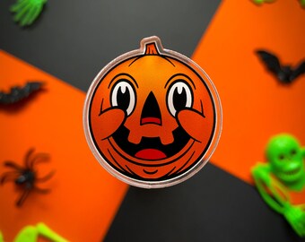 Vintage Style Halloween Pumpkin Acrylic Pin: Spooky JOL Brooch