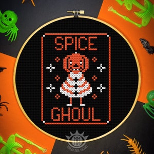 Cross Stitch Halloween Decor Ghost in the Brown Hat Pattern