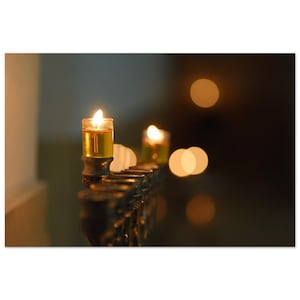 Luci di Chanukkah, foto artistica, festa ebraica di Hanukkah, festa delle luci, menorah, stampa murale
