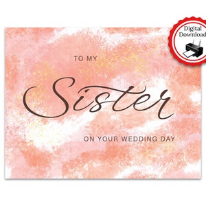 Afdrukbare zus trouwen, bruiloft of bruidsfeest wenskaart voor toekomstige bruid, huwelijk liefde aandenken, instant digitale download