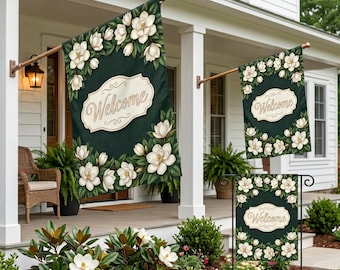 Magnolia Welcome Garden Flag | Farmhouse Floral Porch Decor (3 Sizes)