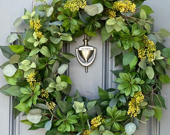 Wreath for front door, yellow seeded wreath for indoor wall decor, natural organic modern design for your cozy home, House warming gift