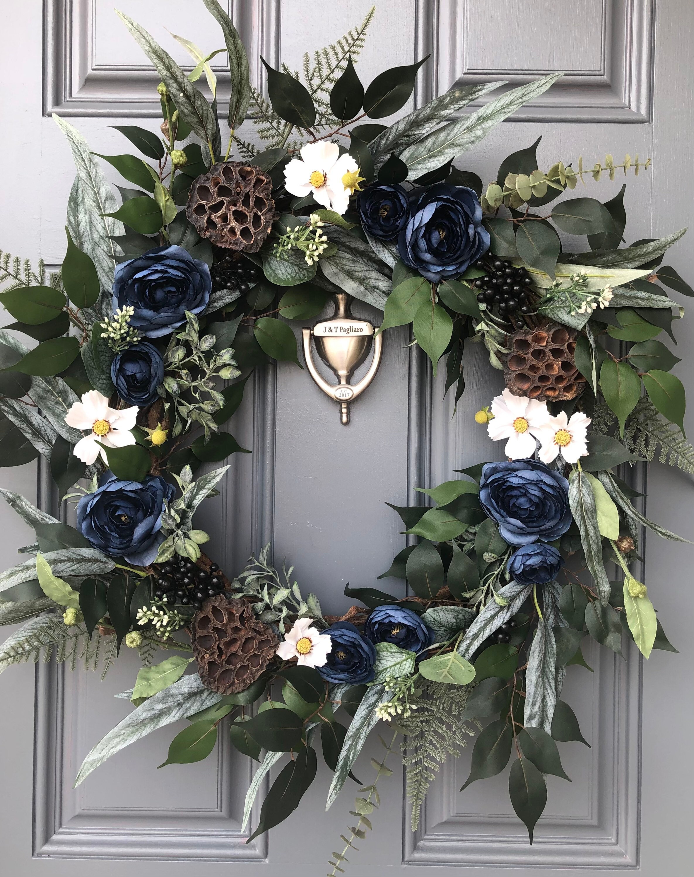 Eucalyptus Wreath Handmade Door Farmhouse Greenery Mix, 3 Colors To