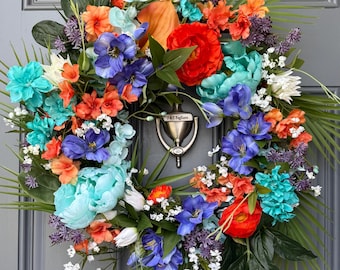 Tropics Wreath for Front Door | Colorful Summer Wreath | Exotic Floral Decor | Tropical House Accent