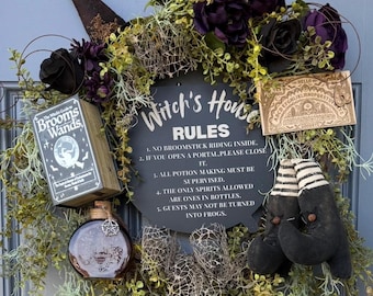 Handmade Halloween Witch Wreath | Halloween Decor | Witch Hat | Summerween | Rustic Farmhouse | Ouji board | Primitive Wreath | 24”x 40”