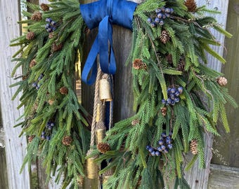 Front door winter wreath, Norfolk pine wreath, All season wreath, Housewarming gift, Farmhouse style wreath