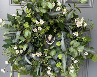 Handmade Eucalyptus Wreath, Lush Greenery, All Seasons Door Decor, Modern Cottage Style