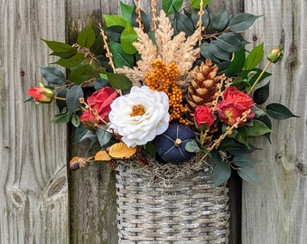 Fall front door wicker basket, Autumn door decor, entryway fall basket, Housewarming gift, realtor closing gift, thanksgiving basket gift
