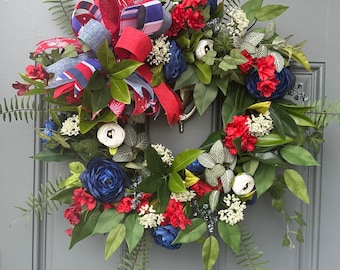 4th of July wreath, Perfect to leave up from Memorial Day thru Labor Day! Veterans Day Wreath, Summer  Front Door, Military appreciation