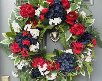 Patriotic Front Door Wreath, Summer Wreaths, Faux Seasonal Wreaths, Holiday Wreaths Home Decorating, Labor Day Wreath, Memorial Day decor