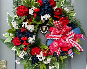 Patriotic Front Door Wreath, Red, White and Blue Wreath, Faux Wreath, 4th of July Wreath, Memorial and Labor Day