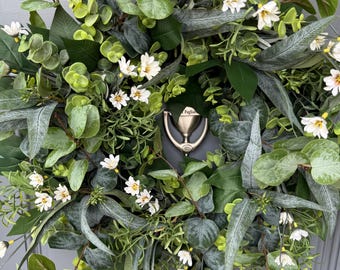 Front door greenery wreath, lush handmade with an assortment of eucalyptus, all seasons wreath, modern cottage wreath design in 3 sizes.