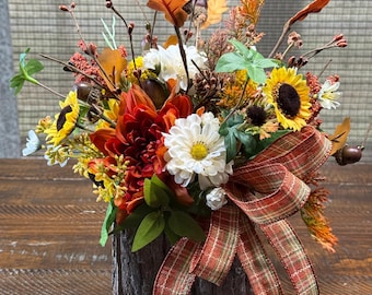 Fall flower arrangement with personalization | Thanksgiving floral centerpiece | Thank you bouquet | Hostess gift