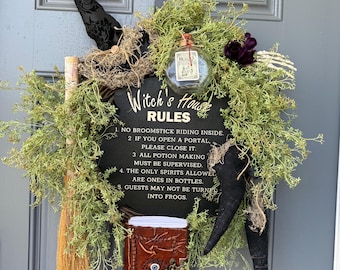 Halloween Wreath | Witch Decor | Magic | October 31 Decorations | Primitive Witch Wreath | Witch's Hat | Spooky | Leather Spell Book | BOO!