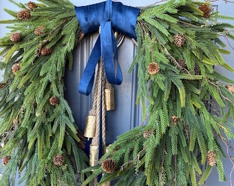 Norfolk Pine Winter Wreath, Farmhouse Front Door Decor, Hanukkah Design