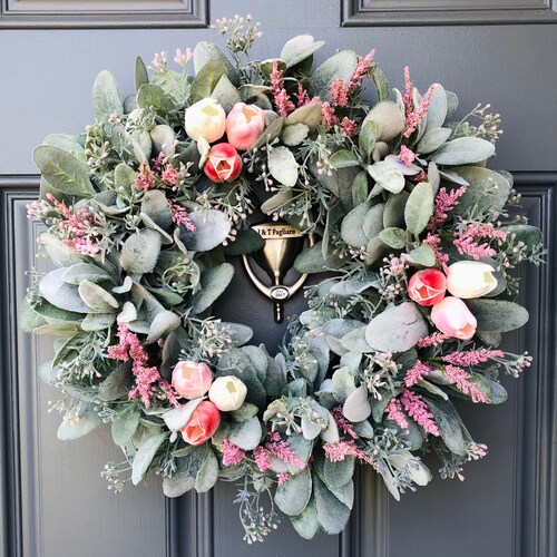 Summer Peony Wreath for Front Door Lambs Ear and Pink Peony Etsy