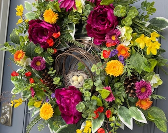 Summer Wreath | Colorful Floral Front Door Decor | Cottagecore Door Design