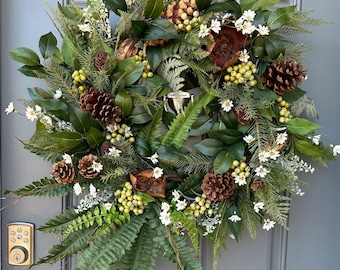 Year round greenery wreath, artificial, housewarming gift,