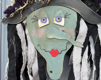 Hand painted Halloween Witch Wreath | Halloween Decor | Witch lovers | Summerween | Crescent Moon  | Primitive Wreath 20”