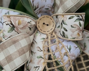 Magnolia bow for wreath, Bow for lanterns,   Bow for home decor