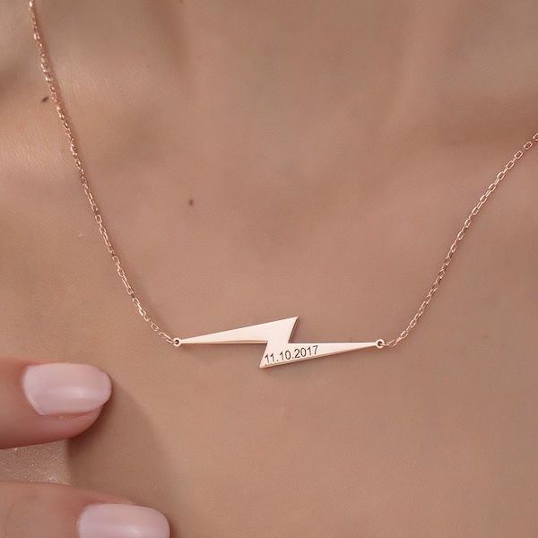 Silver Lightning Name Necklace, 14K Gold Lightning Bolt Charm, Thunderbolt Necklace, Lightning Bolt Charm, Flash Necklace, Gift For My Lover