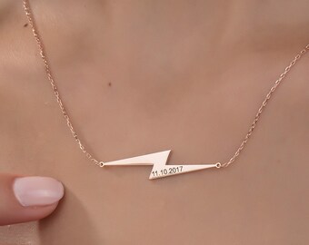 Silver Lightning Name Necklace, 14K Gold Lightning Bolt Charm, Thunderbolt Necklace, Lightning Bolt Charm, Flash Necklace, Gift For My Lover