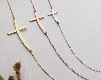 14K Gold Sideways Cross Necklace, Silver Sideways Crucifix Necklace, Religious Jewelry, Gift For Mom, Mother Gift Jewelry, Mothers Day Gift