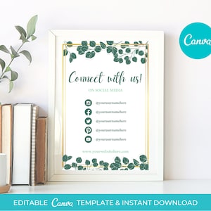 Social Media Sign, Customizable Canva Template | Instagram Sign | Salon Sign | Lets Get Social | Follow Us | YouTube Sign