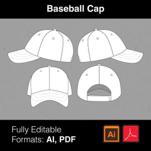 Puede incluir: Una gorra de béisbol blanca vista desde cuatro ángulos diferentes: frontal, lateral, posterior y superior. La gorra tiene un diseño sencillo sin logotipos ni adornos.