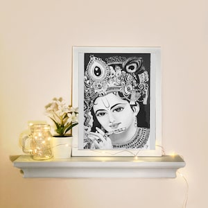 Lord Krishna pencil drawing print | Krishna Artwork | Hindu Gods Wall Art | Spiritual Decor | God Krishna | Hindu God Poster | religion
