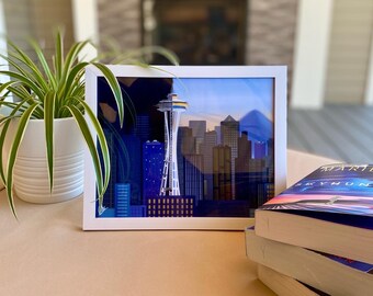 Seattle space needle digital artwork | digital illustration | wall decor | room decor | wall hanging | wall art | city prints | framed art