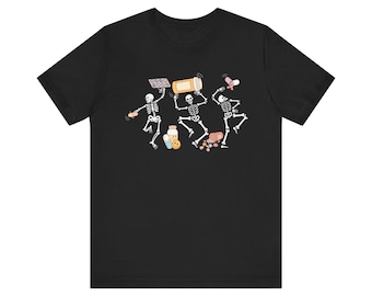 Pharmacy Halloween Shirt Funny Pharmacist Goth Tshirt Dancing Skeletons T-shirt Healthcare Funny Mental Health Shirt Medication