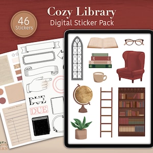 Cozy Library Digital Sticker Pack | Book Lover PNGs for GoodNotes & Digital Planners