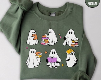 Geist Lese Bücher Sweatshirt, Halloween Bibliothekar Geschenk