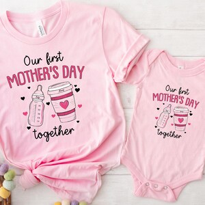 personalized our first mothers day shirt 2025, our first mothers day shirt, new mommy gift, mothers day matching outfit, mom girl baby shirt
