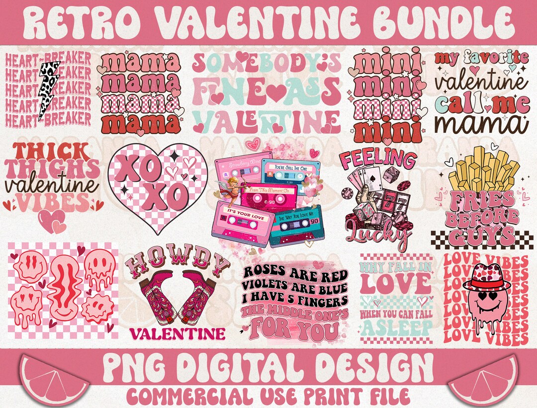 Retro Valentine PNG Bundle: Funny Love Sublimation Designs - Etsy